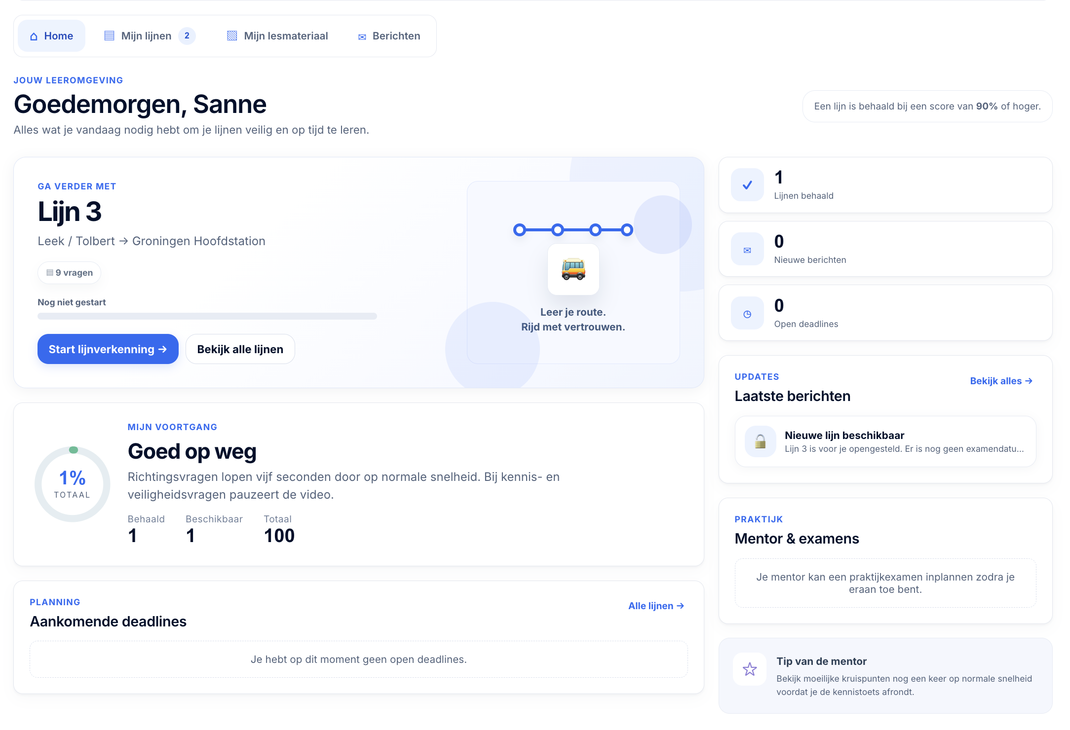 Leerlingdashboard van het SureWay-platform